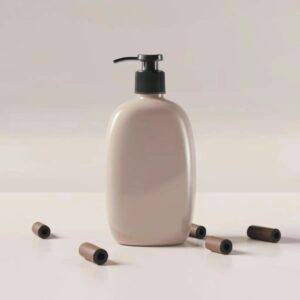 Beige pump soap dispenser bottle