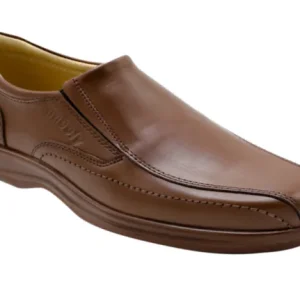 Brown leather moc-toe slip-on loafer