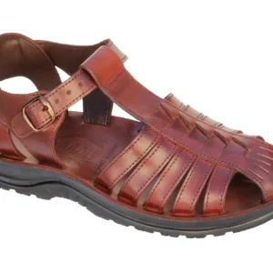 Brown woven leather closed-toe fisherman sandal
